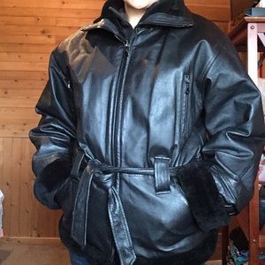 Wilda Genuine Medium Black Leather Jacket w/ Tie